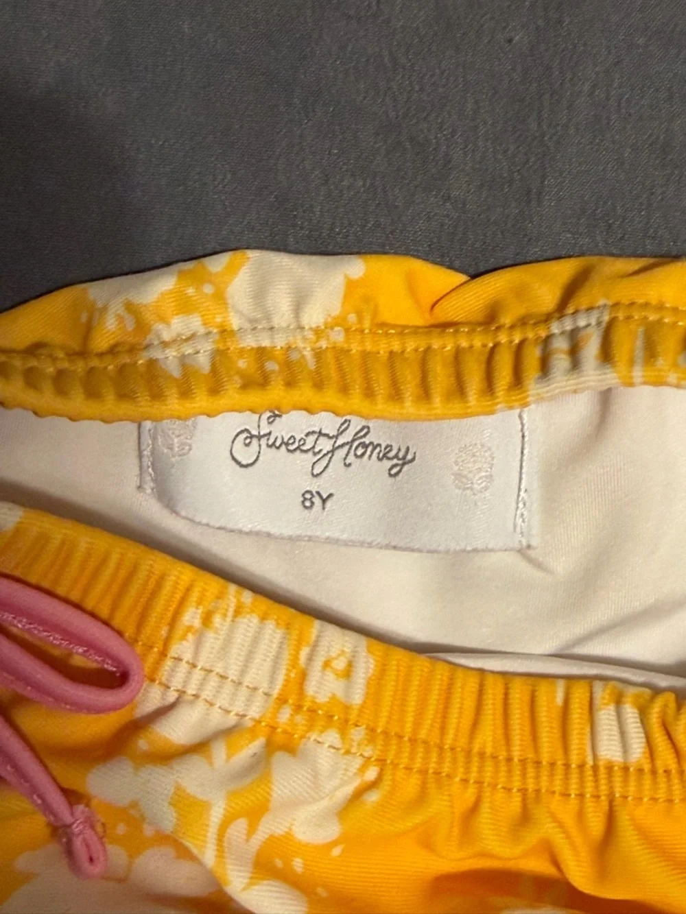 SweetHoney Yellow Floral Ruffle Bikini with Pink Straps